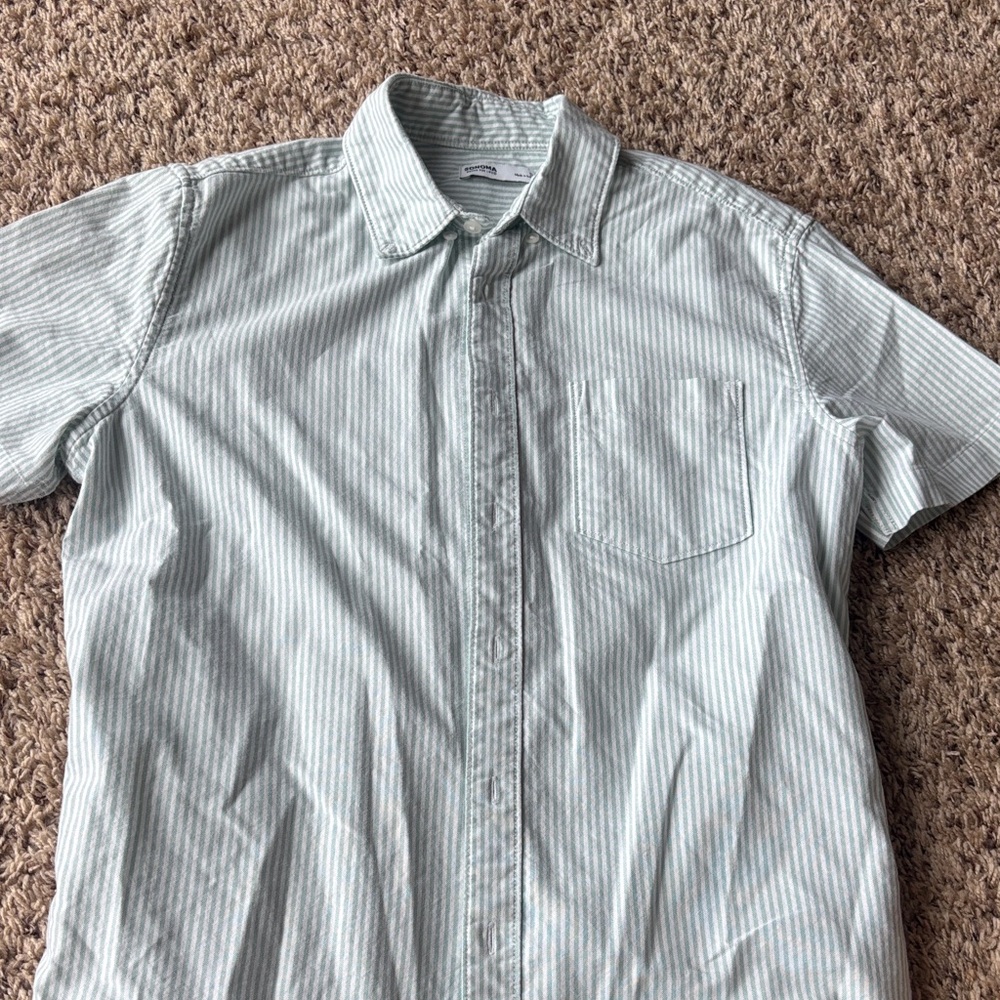 Men’s Sonoma size small button up shirt, mint green and white stripes